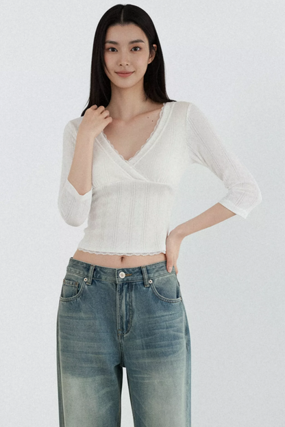 White Lace Jacquard Blouse