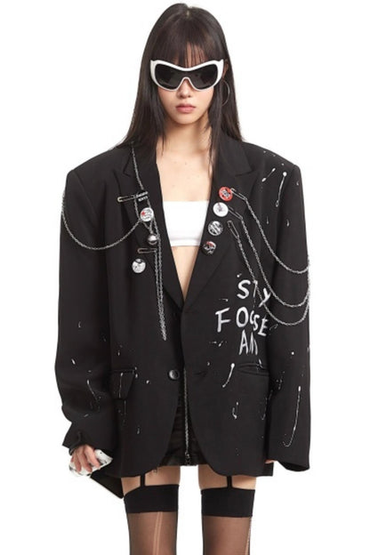 Gothic Print Chain Jacket