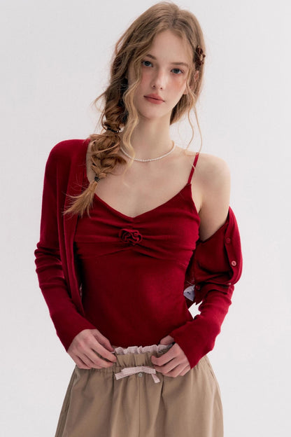 Red Knit Suspender Set