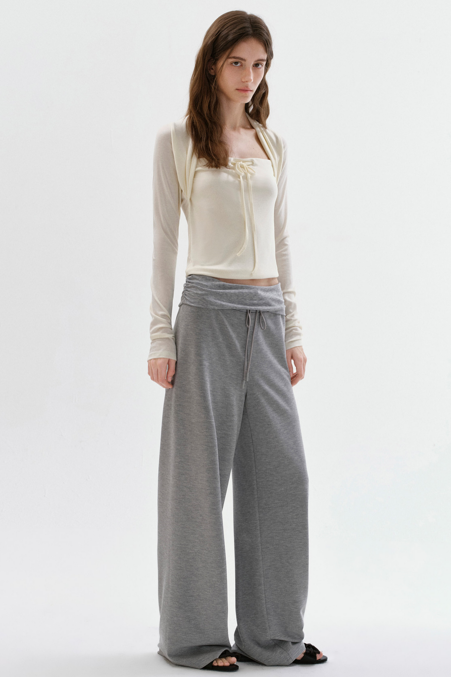 슬림 드레이피 스트레이트 팬츠