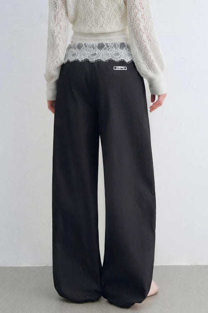 Lace Patchwork Wide-Leg Pants