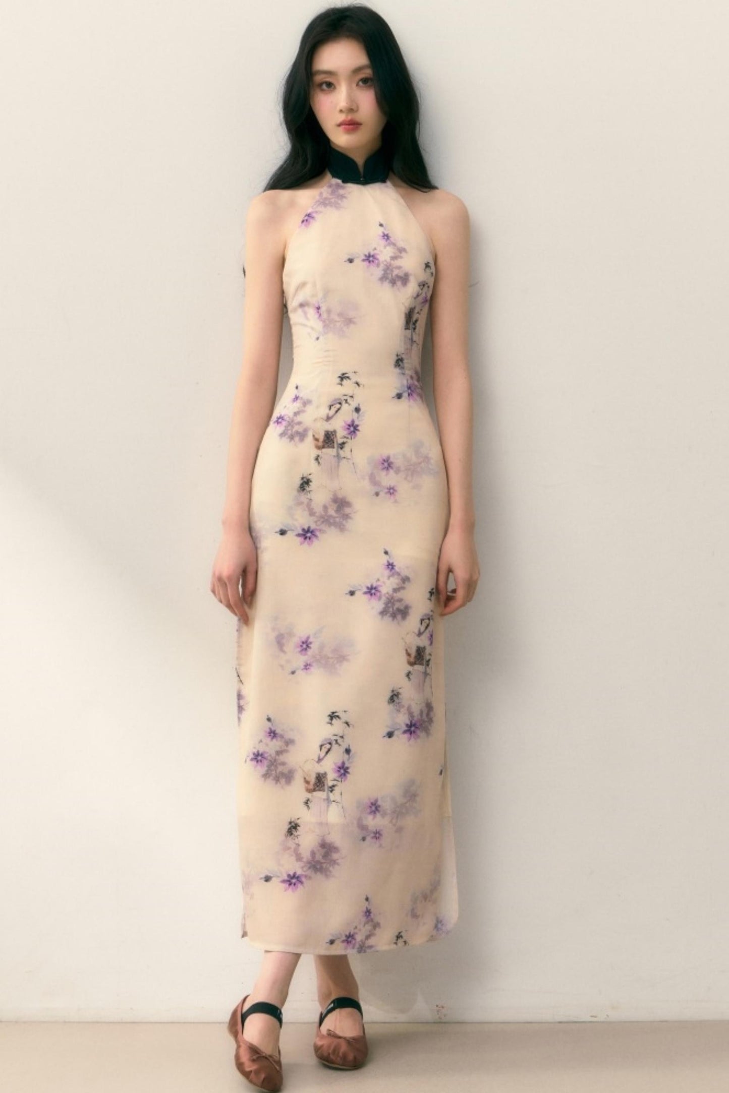 Pastel Lotus Neck-Tie Oriental Dress