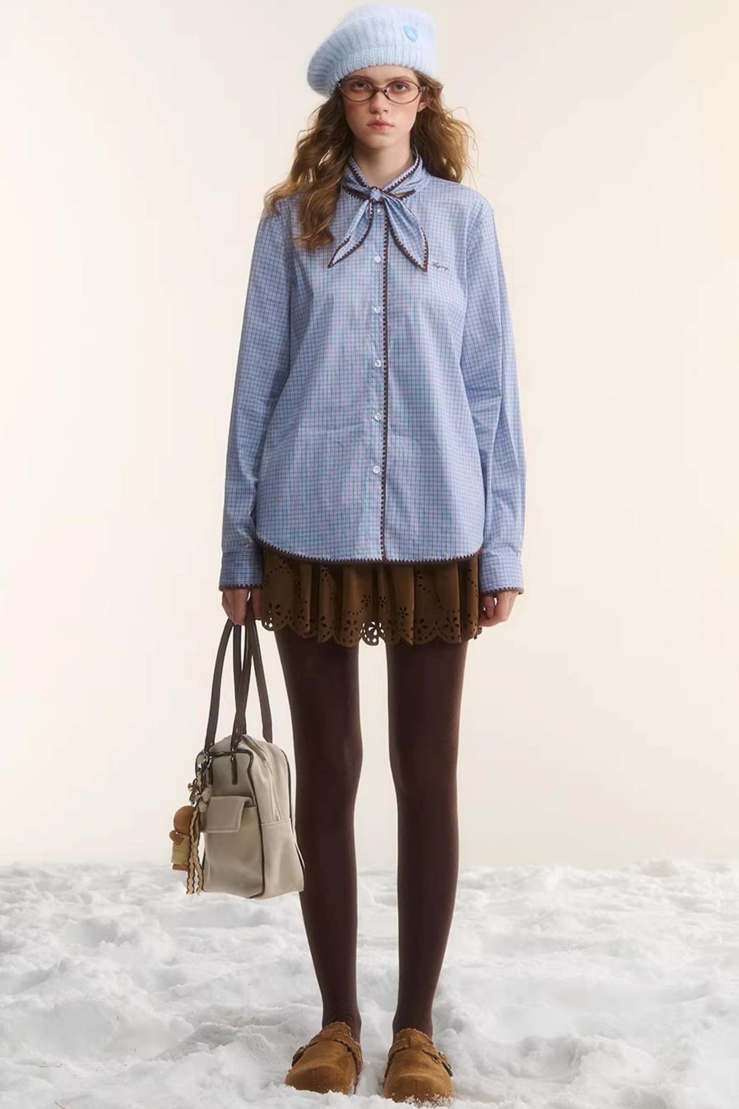 Shell Embroidery Plaid Shirt