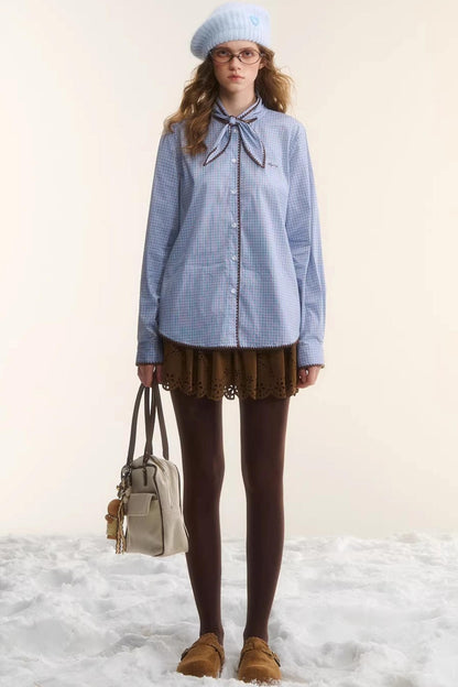 Shell Embroidery Plaid Shirt