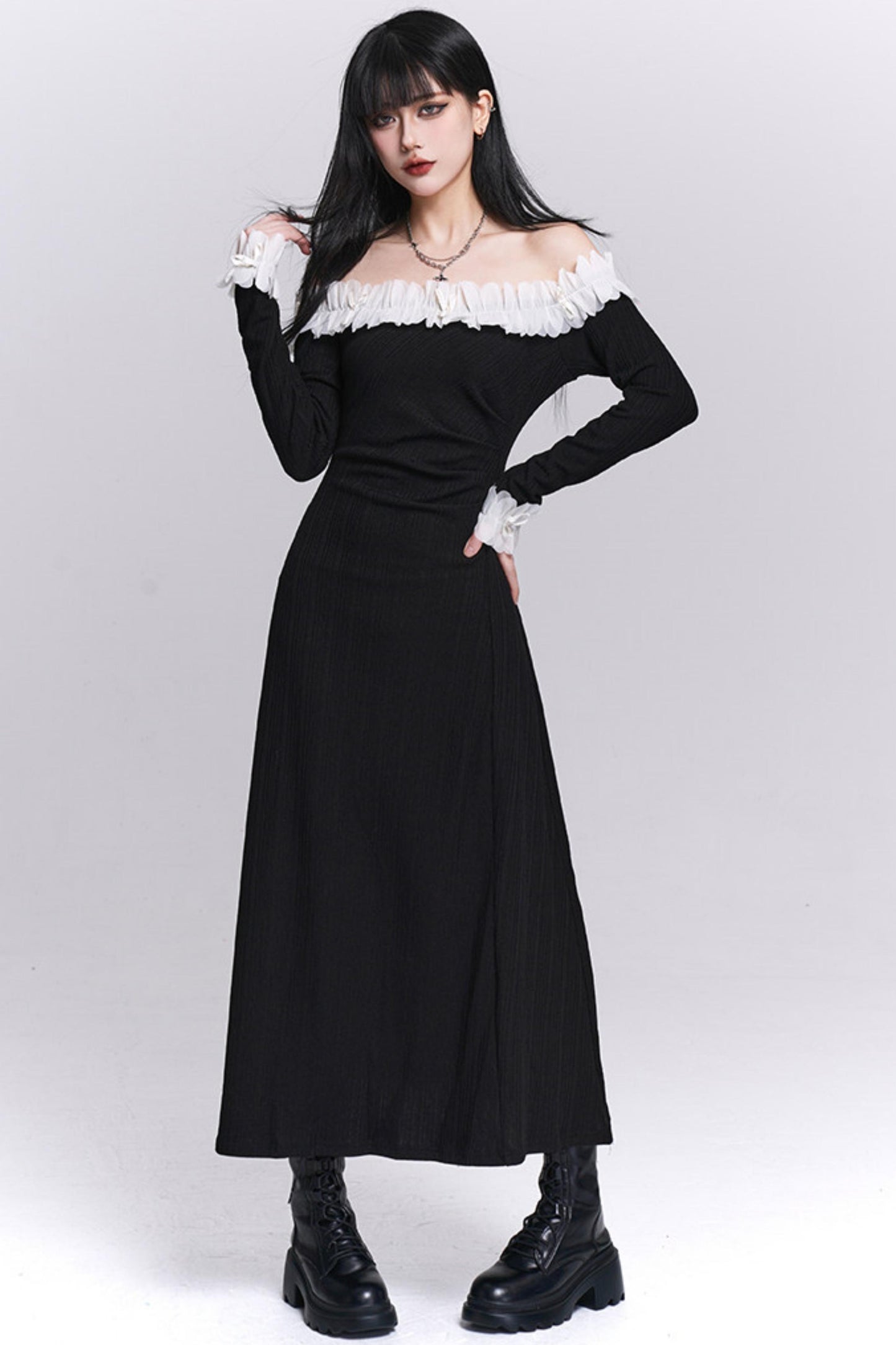 Black Off-Shoulder Long Dress