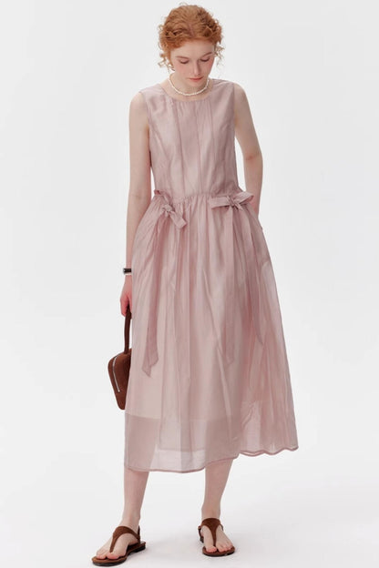 Pink And Blue Tencel A-Line Dress