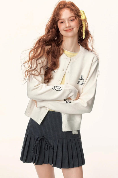 Childlike Embroidery Knit Cardigan