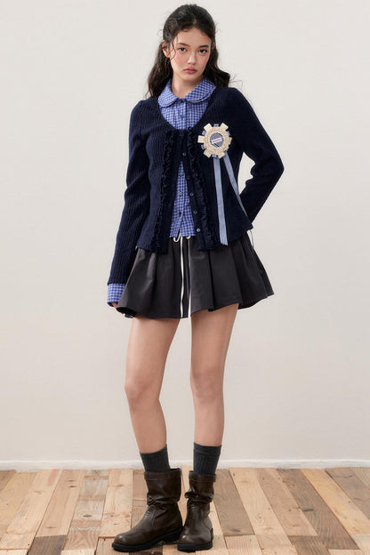 Layered Plaid Knit Patchwork Shirt