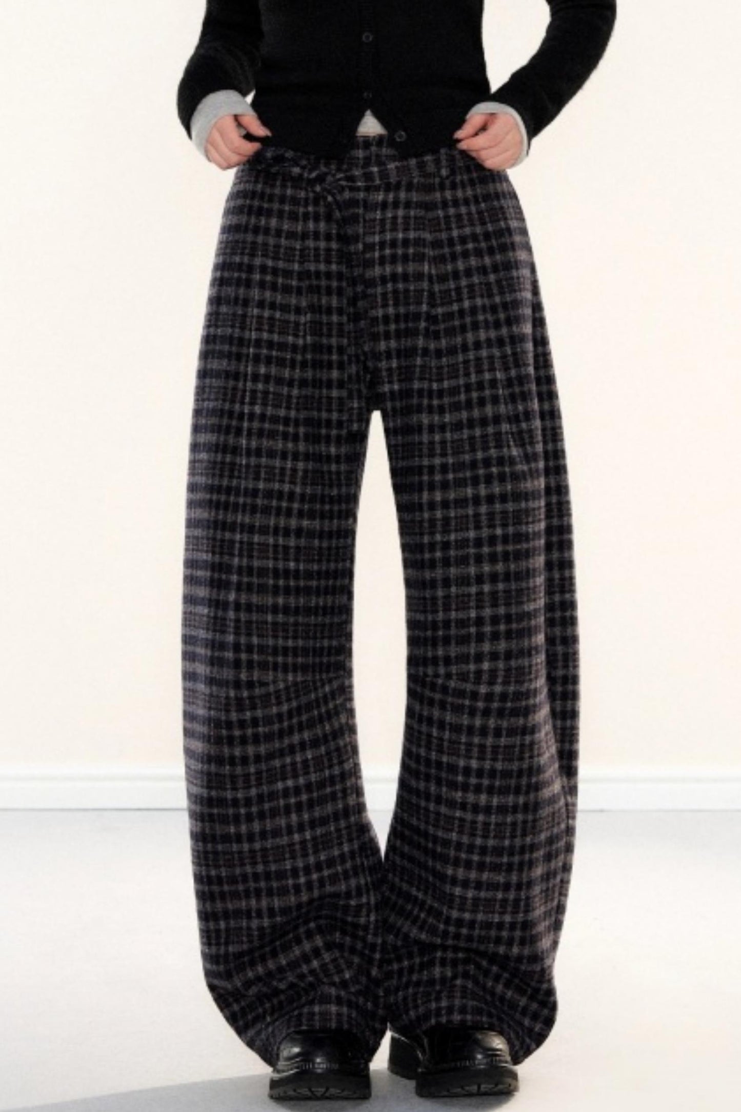 Plaid Woolen Wide-Leg Pants