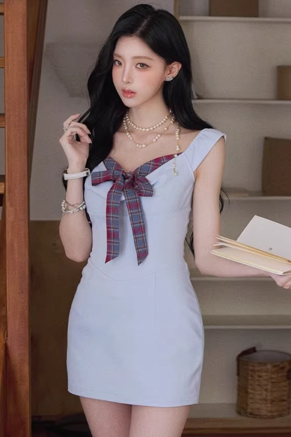 Blue Bowknot A-Line Dress