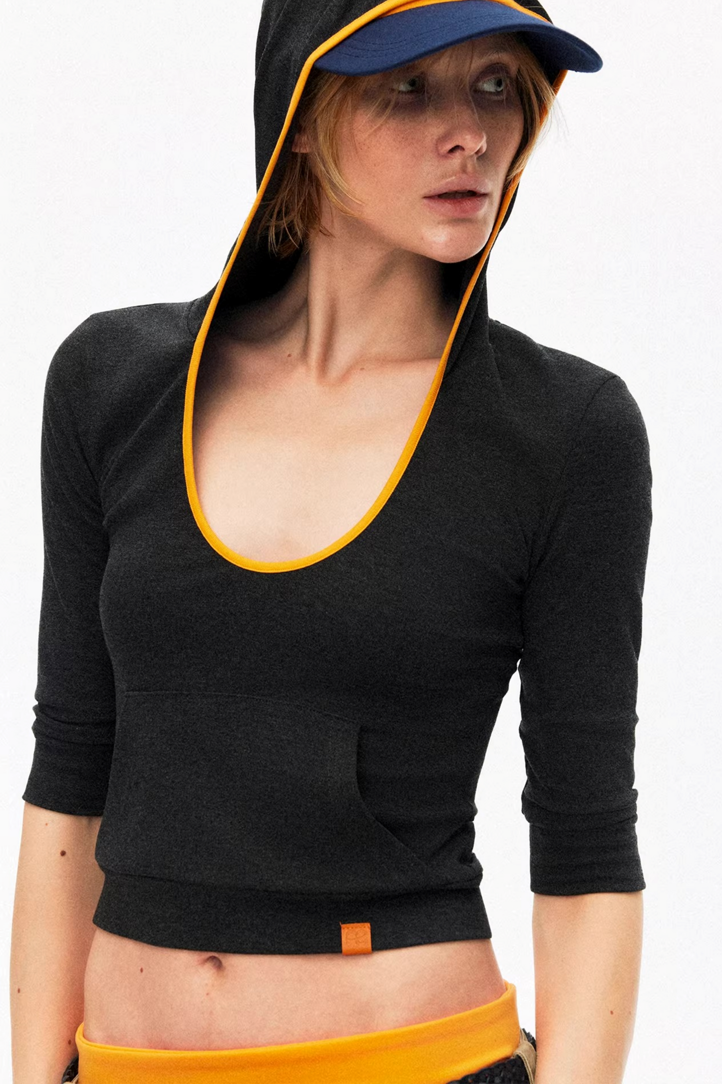 Color-Blocked Hooded Knitted Top