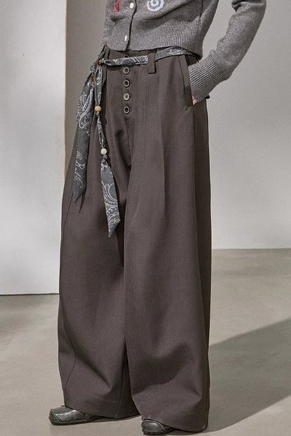 Button Pleated Winter Pants