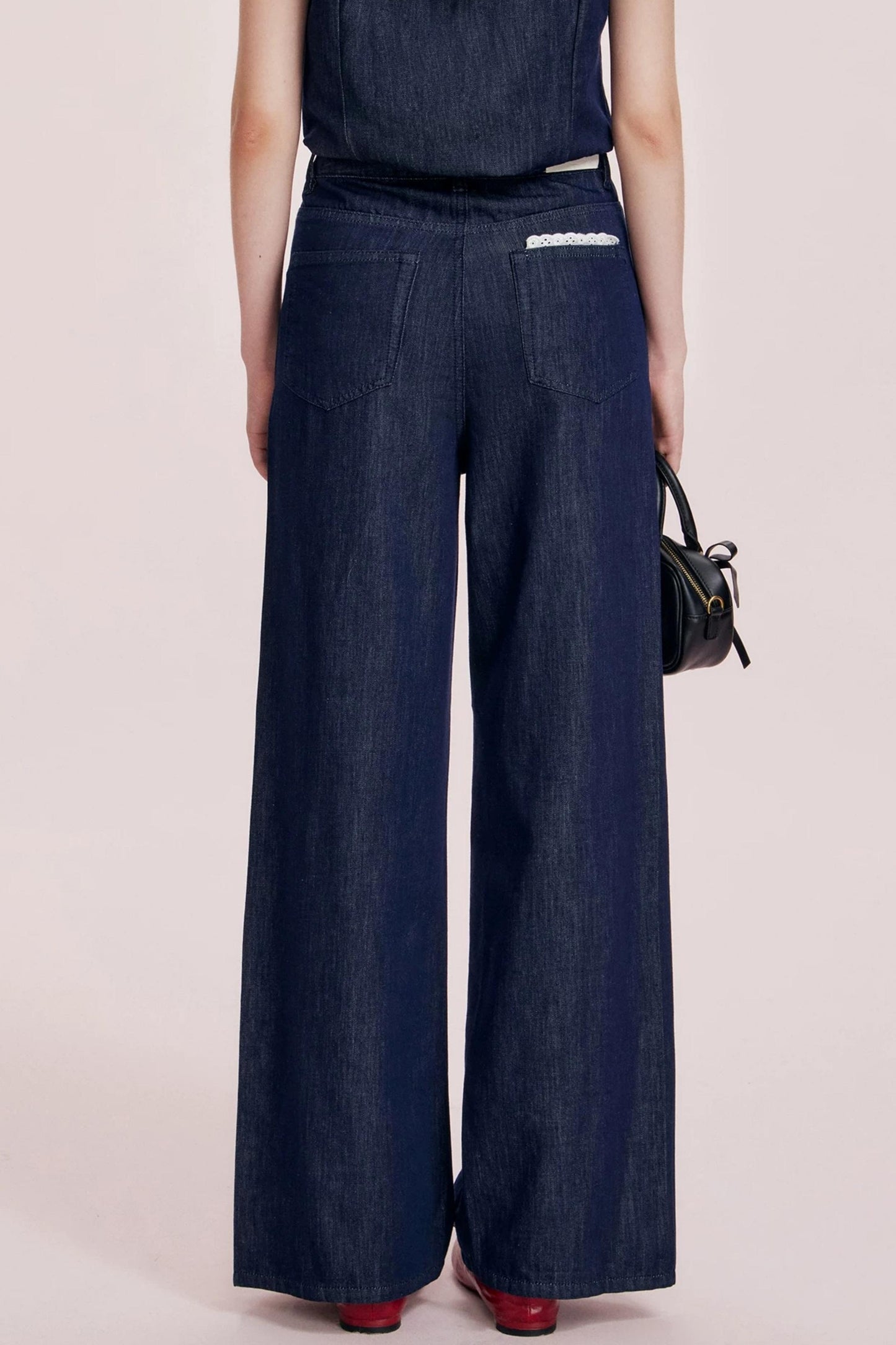 French Ruffle Denim Vest and Wide-Leg Pants Set-Up