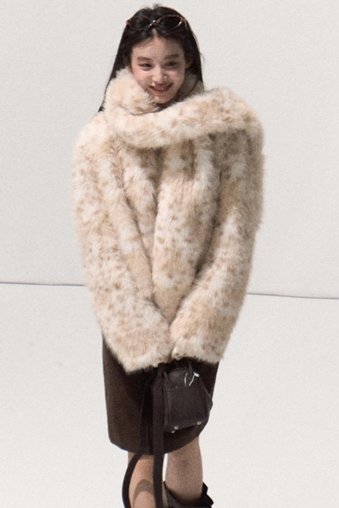 Girlish Leopard Print Fur Coat Set-Up