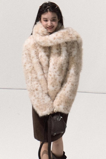 Girlish Leopard Print Fur Coat Set-Up