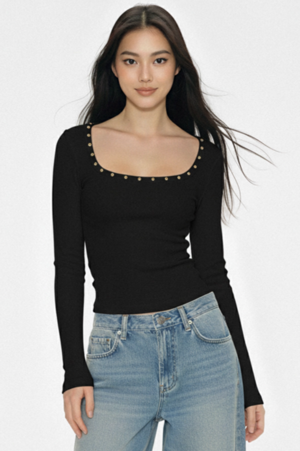 Retro Rivet Knit Top