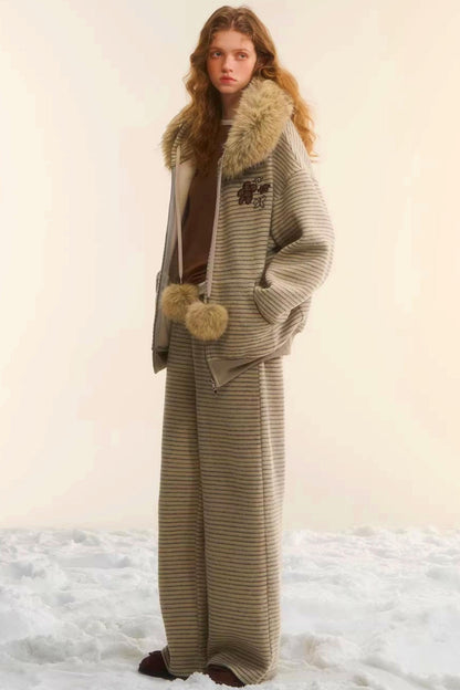 Retro Velvet Striped Jacket Set-Up