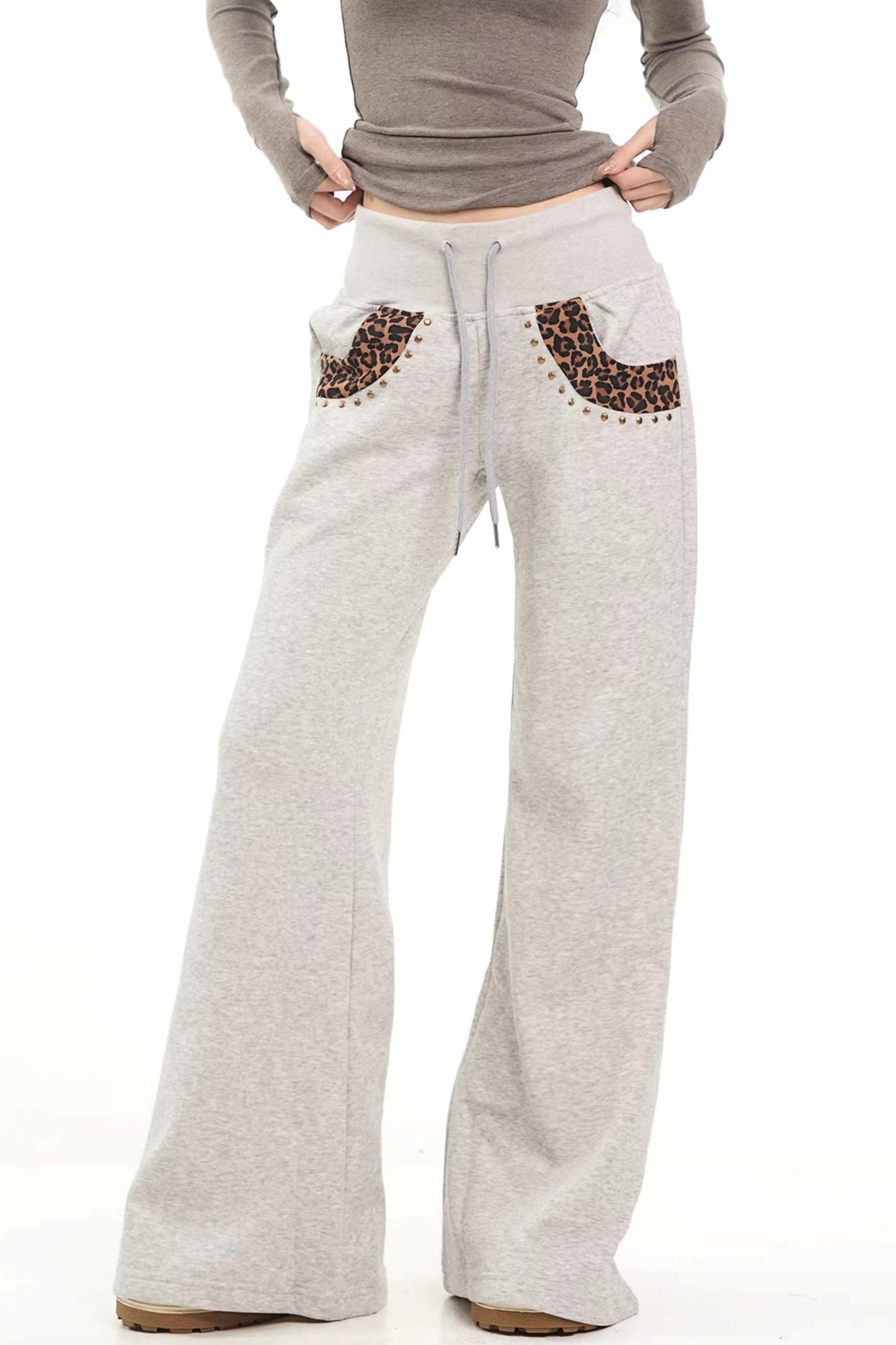 Leopard Print Patchwork Flared Pants