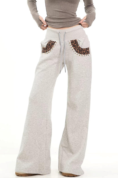 Leopard Print Patchwork Flared Pants