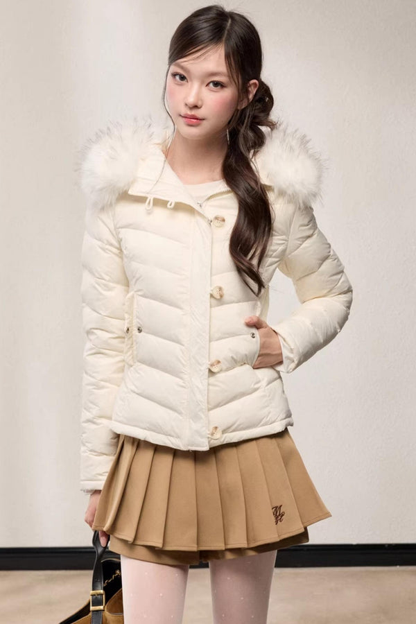 Fur Collar Hooded Slim Fit Jacket