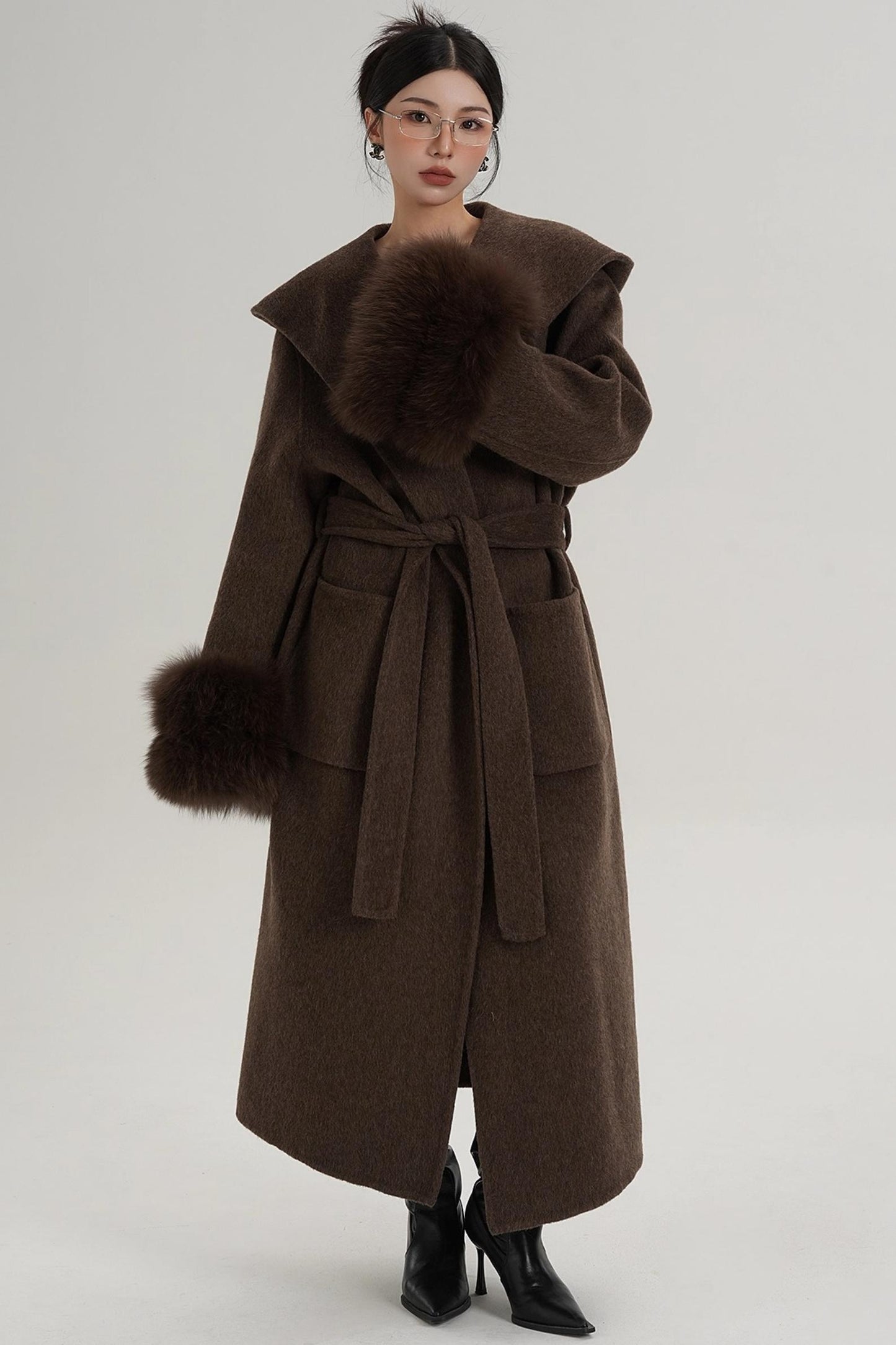 Fox Sleeve Wool Coat