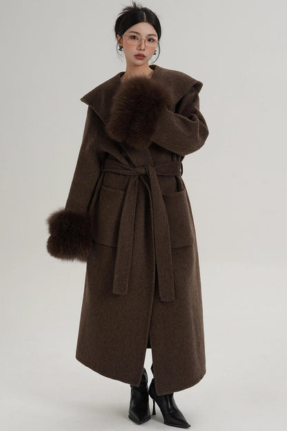 Fox Sleeve Wool Coat