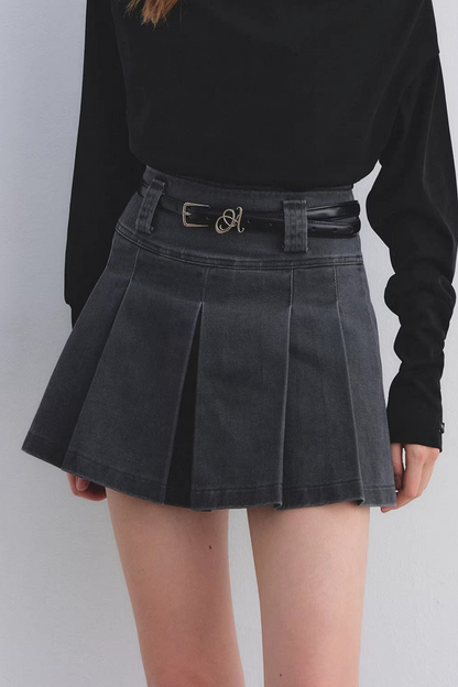Retro Washed Denim Skirt