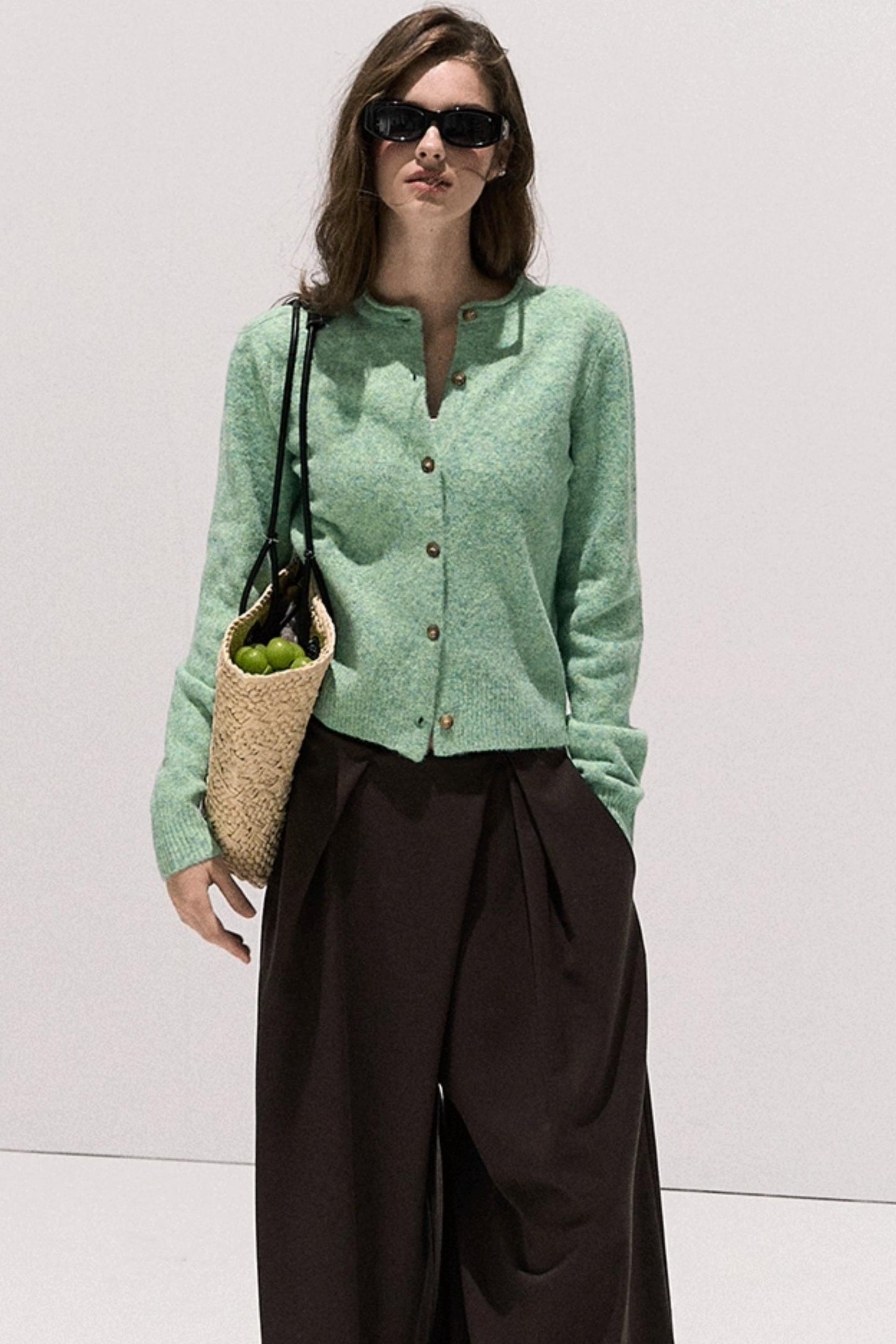 Tencel Wool Pleats Wide-Leg Pants