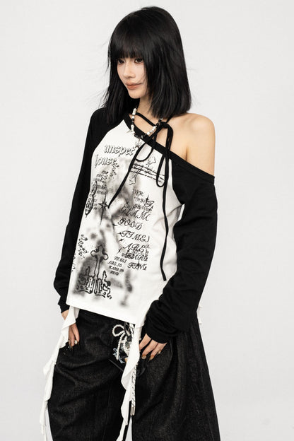 American Cool Off-the-Shoulder Long Sleeve T-Shirt