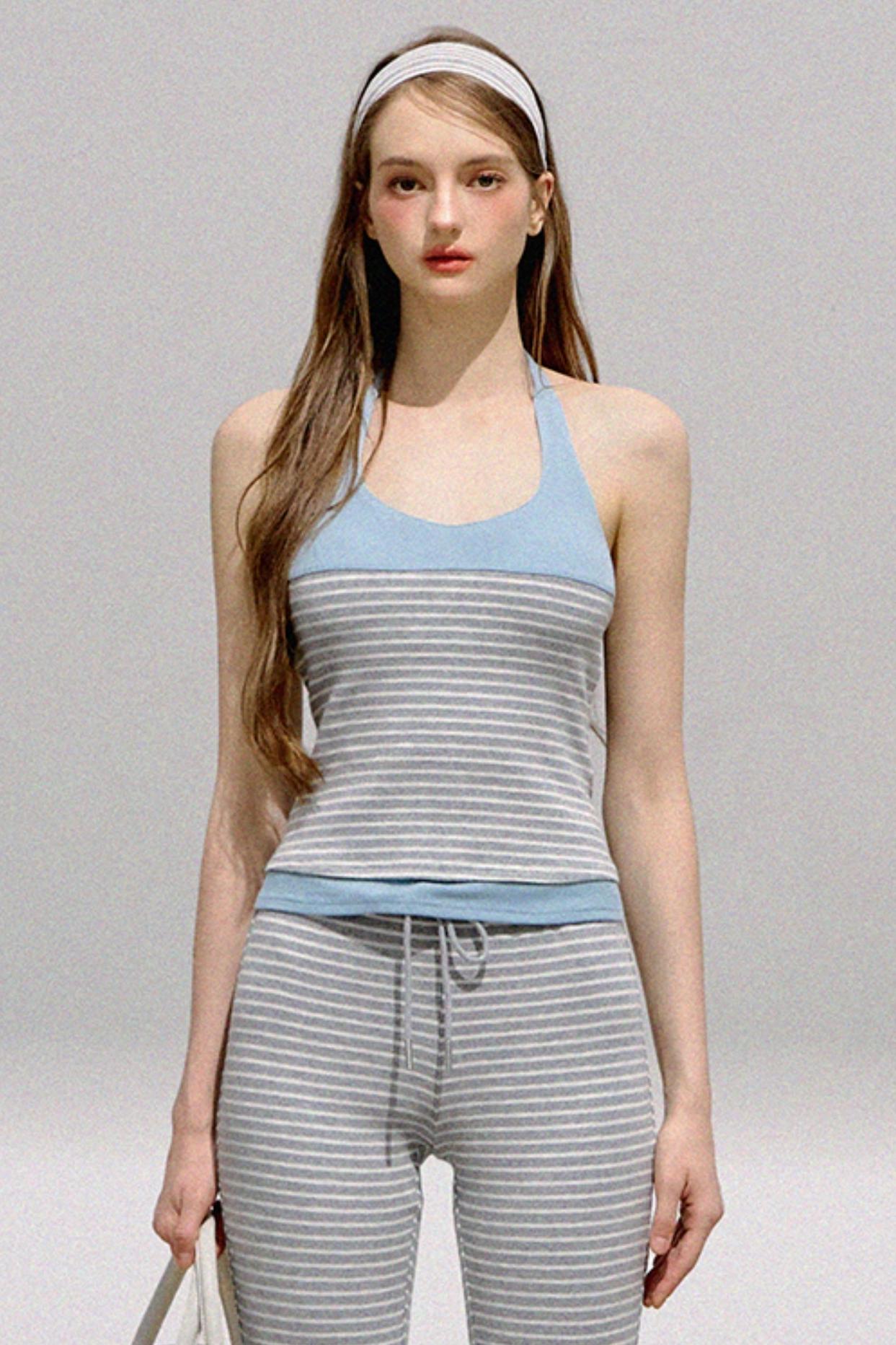 Striped Halterneck Knit Top Set-Up