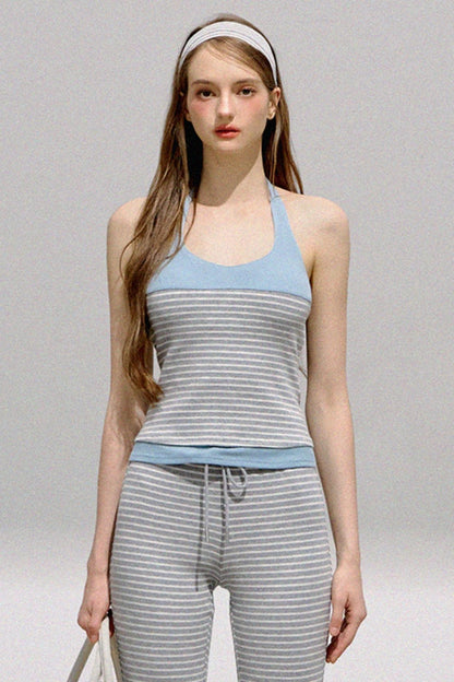 Striped Halterneck Knit Top Set-Up