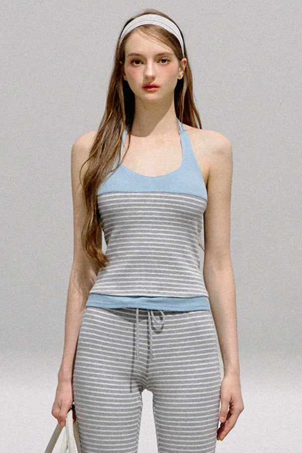 Striped Halterneck Knit Top Set-Up