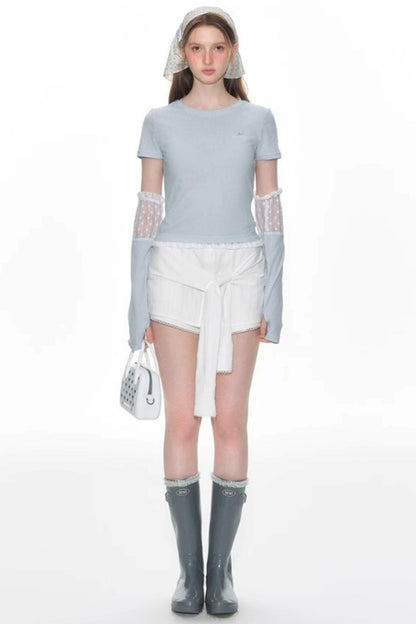 Nap Lace Stitched Short Sleeve T-Shirt Set