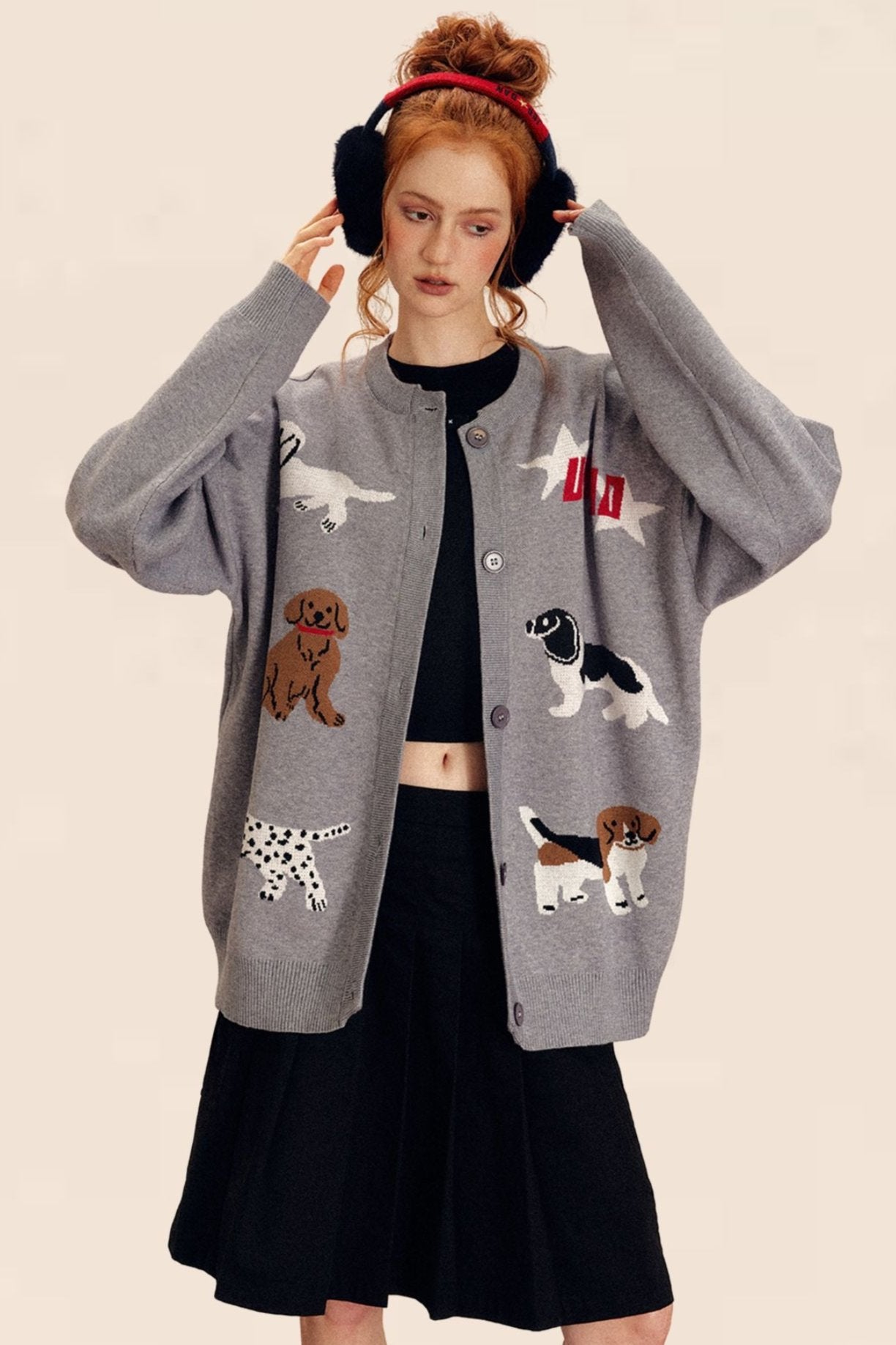 Cute Dog Embroidery Knitted Cardigan