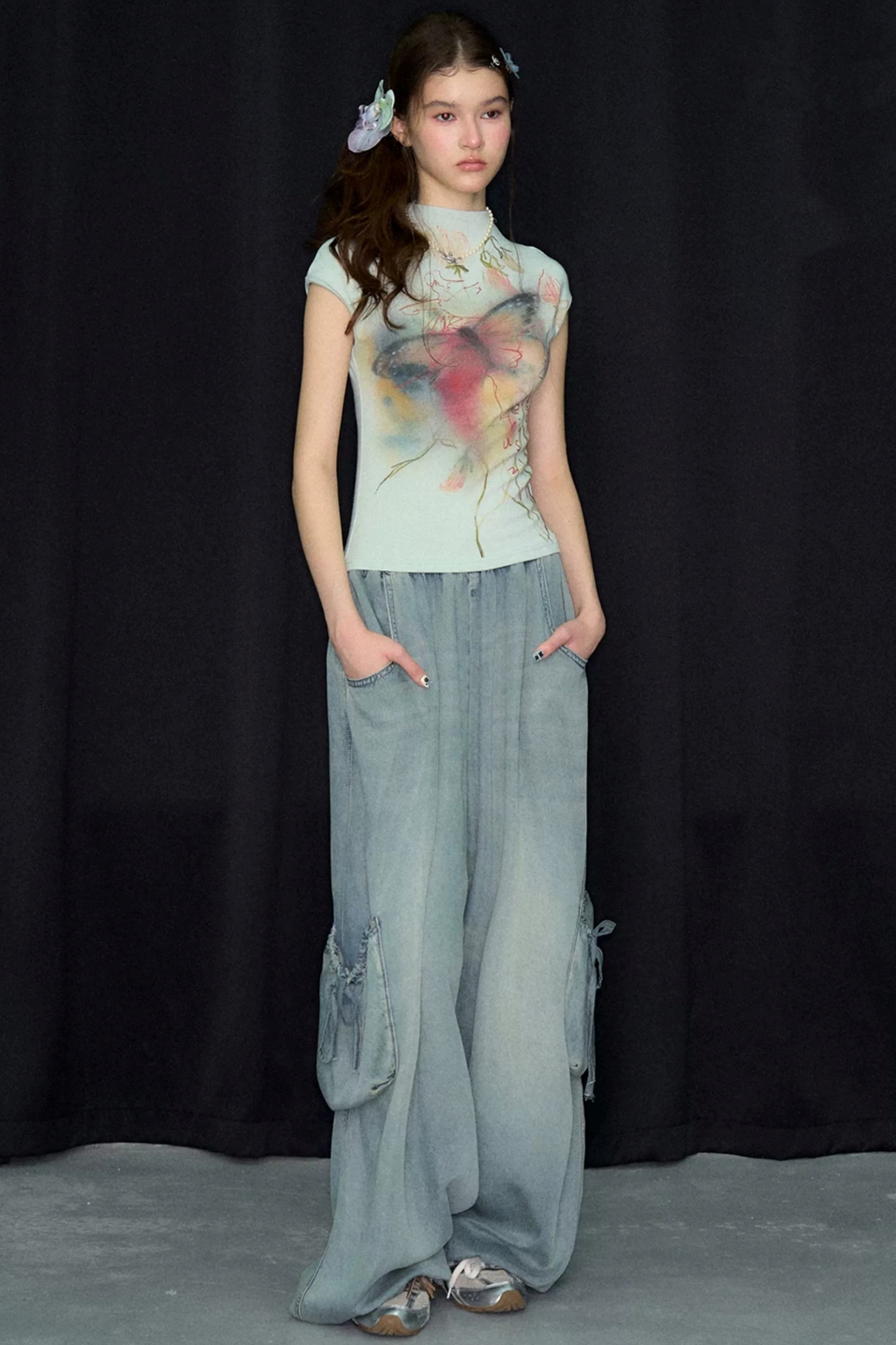 Watercolor Butterfly Print Short Sleeve Top