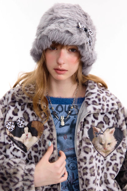 Winter Cat Print Fluffy Coat