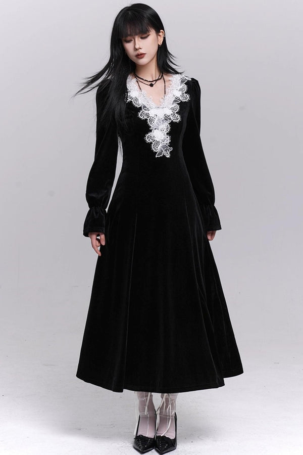 Black Velvet Winter Dress