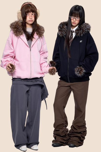 Hooded Embroidered Fleece Cardigan