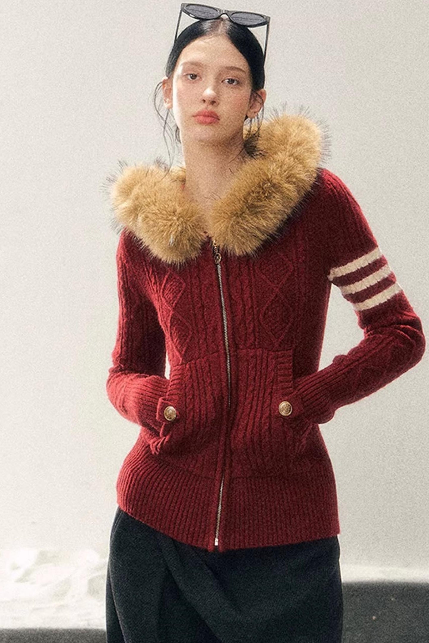 Hooded Cable Knit Sweater