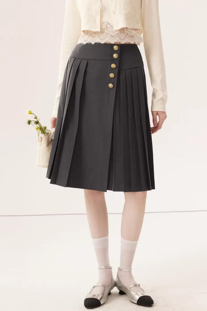 High-Waisted Pleated Midi Skirt