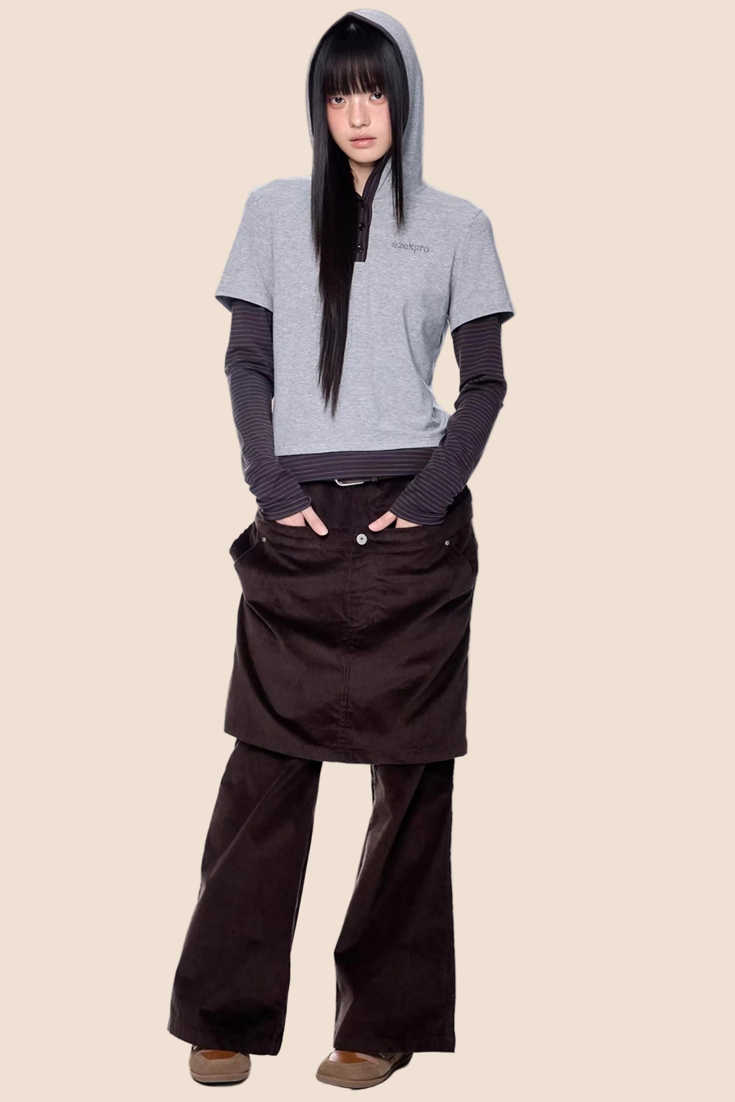 Striped Color-Block Henry Collar Top