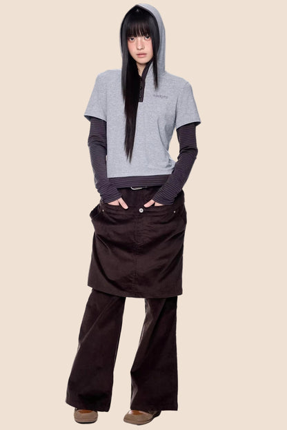 Striped Color-Block Henry Collar Top