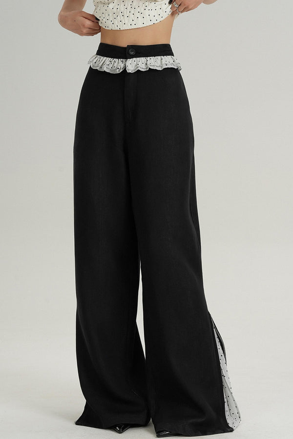 Designer Lace-Trimmed Pants