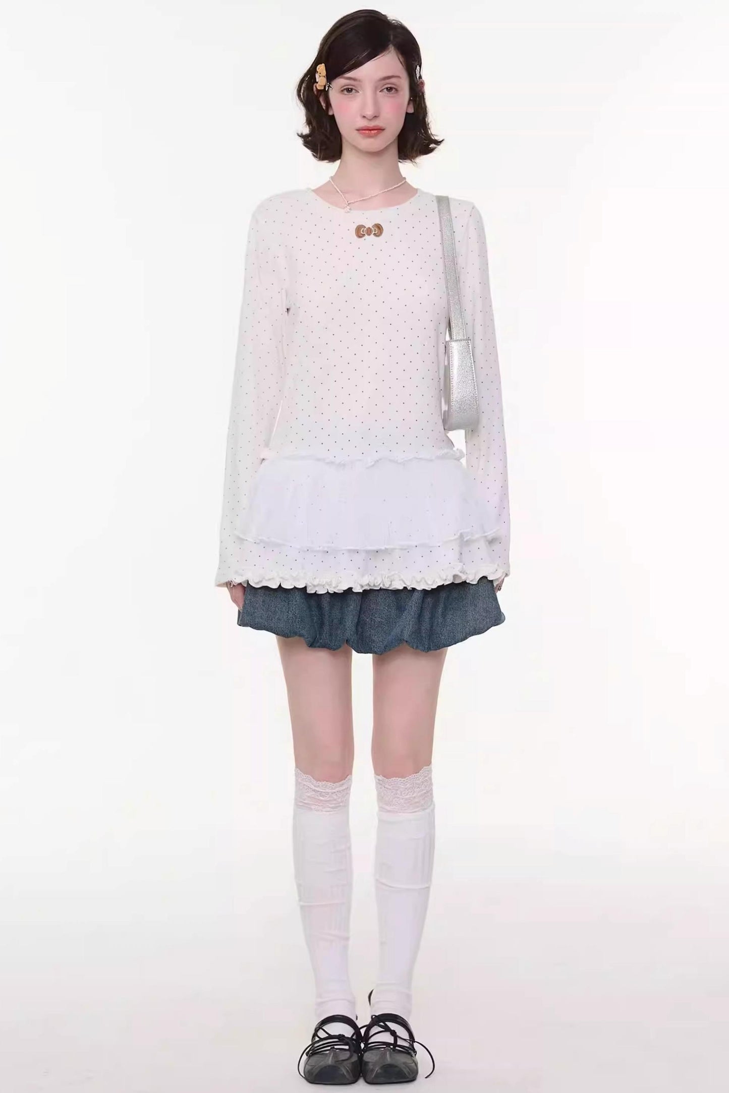 Sweet Bubble Bowknot Denim Skirt