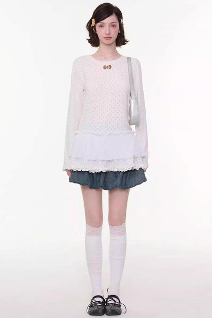 Sweet Bubble Bowknot Denim Skirt