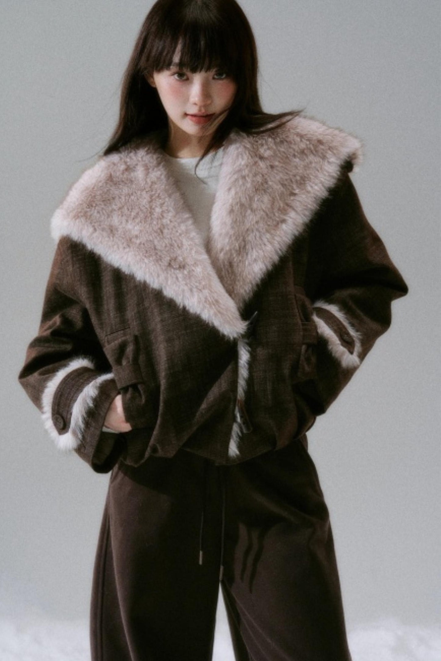 Navy Collar Plush Jacket