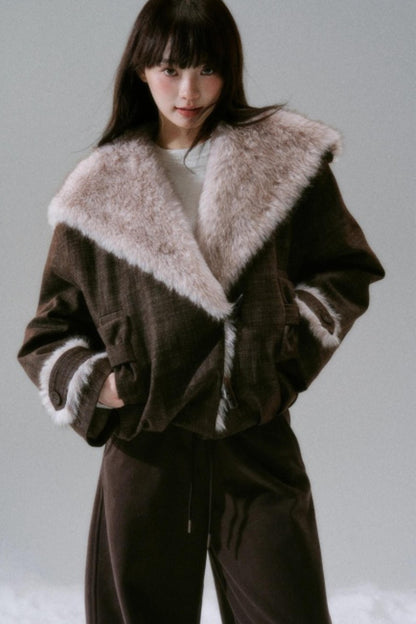 Navy Collar Plush Jacket