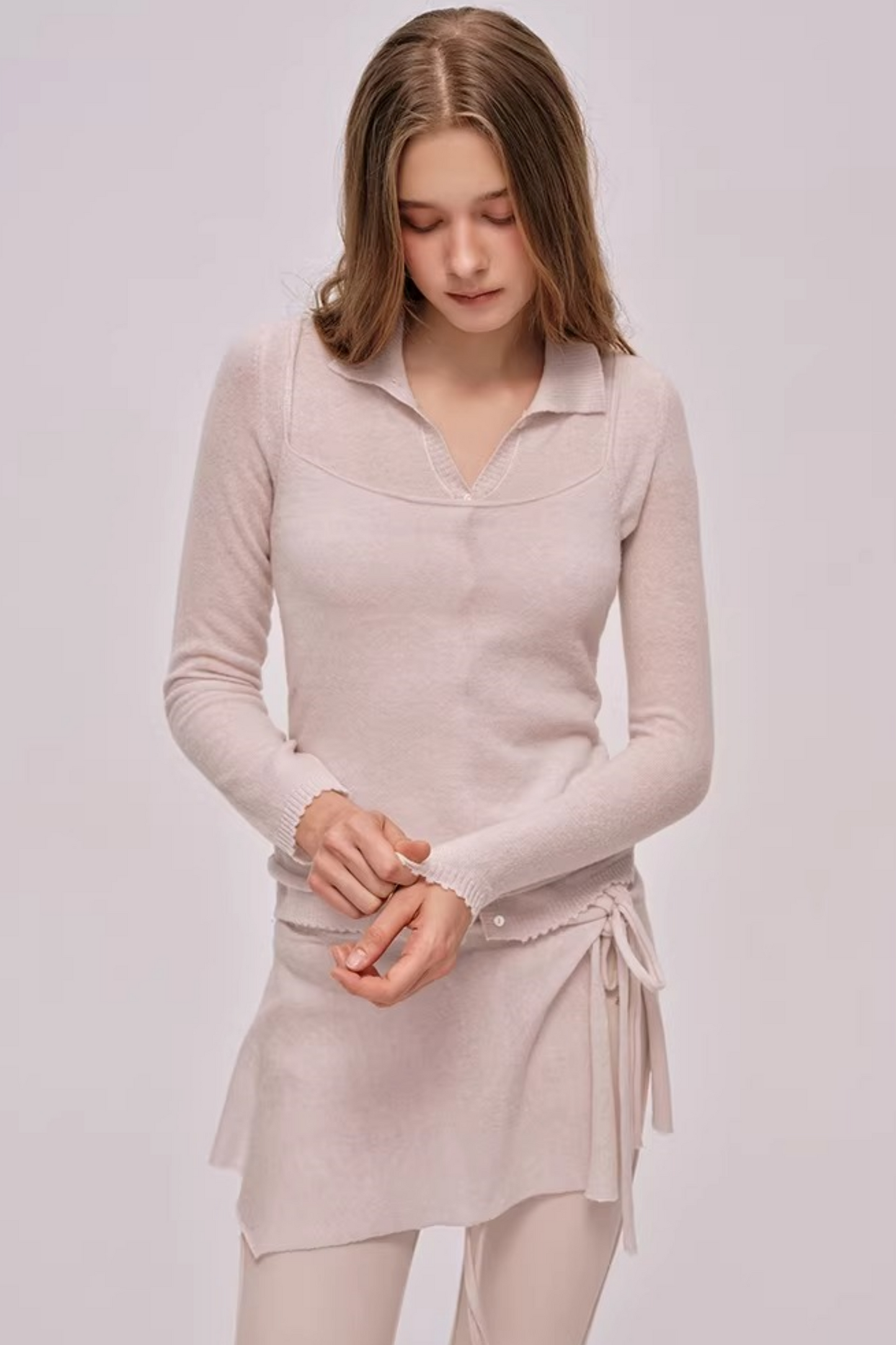 Doll Collar Knitted Cardigan Set-Up