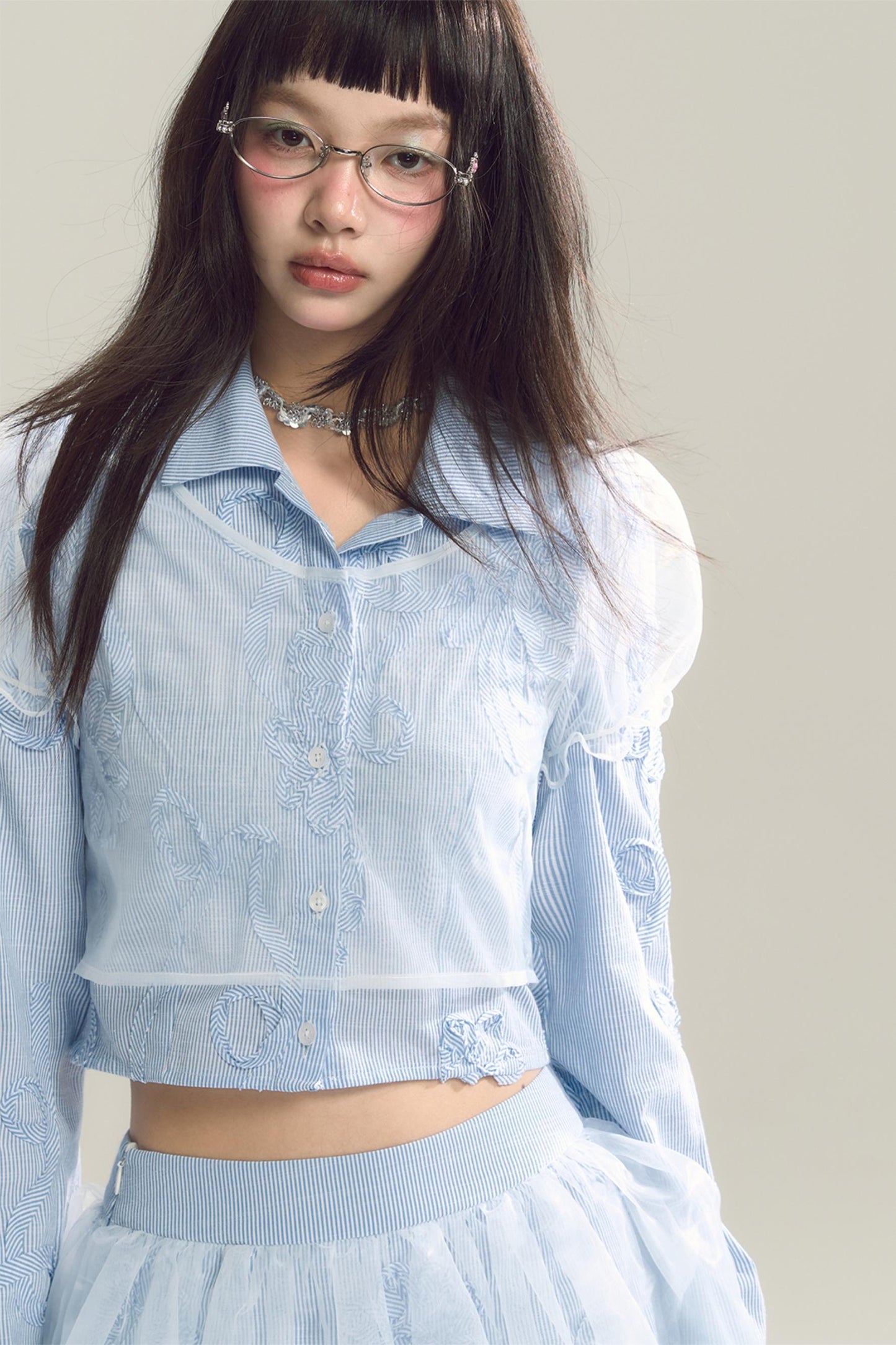 Organza Stripe Skirt Shirt Set-Up