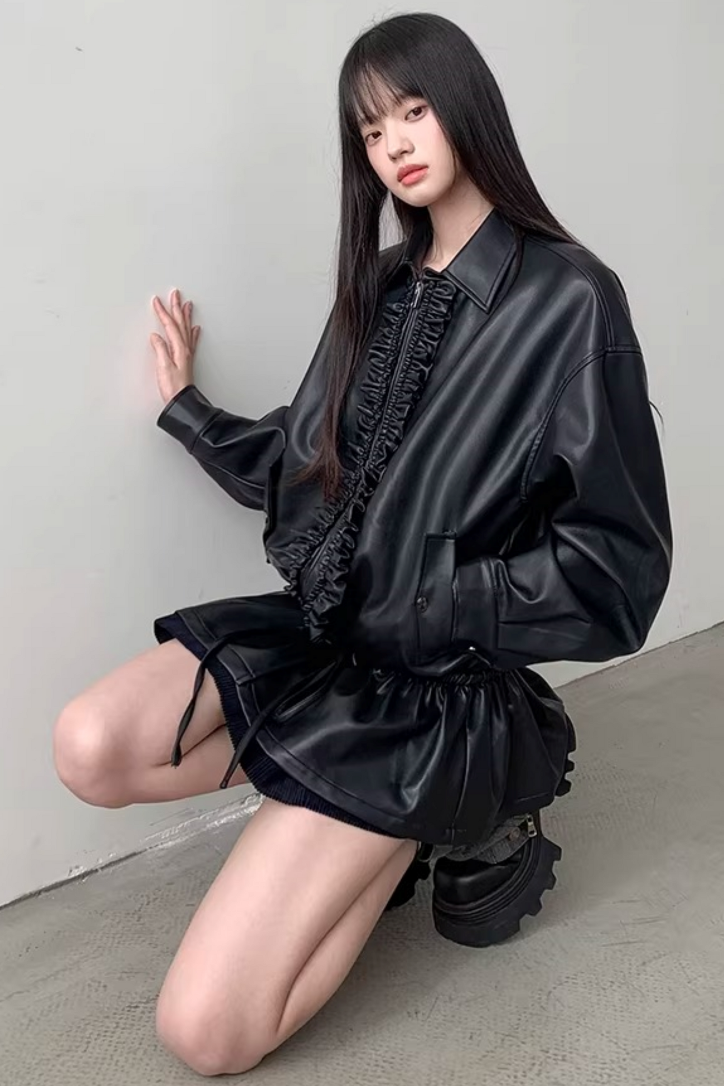 Reversible Ruffled Leather Jacket